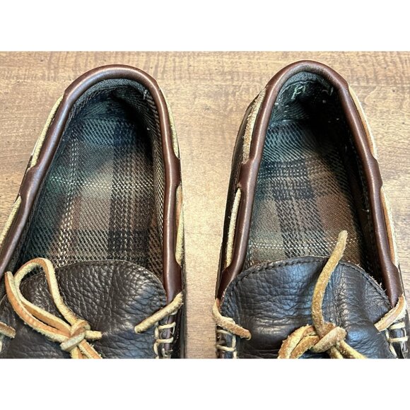LL Bean Handsewn Slippers Shoes Men\'s 8M Flannel Lined Brown Leather 212164